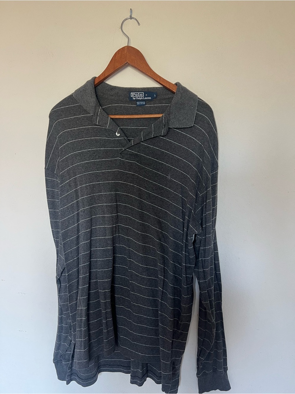 Ralph Lauren Men's Long-Sleeve Charcoal Stripe Polo